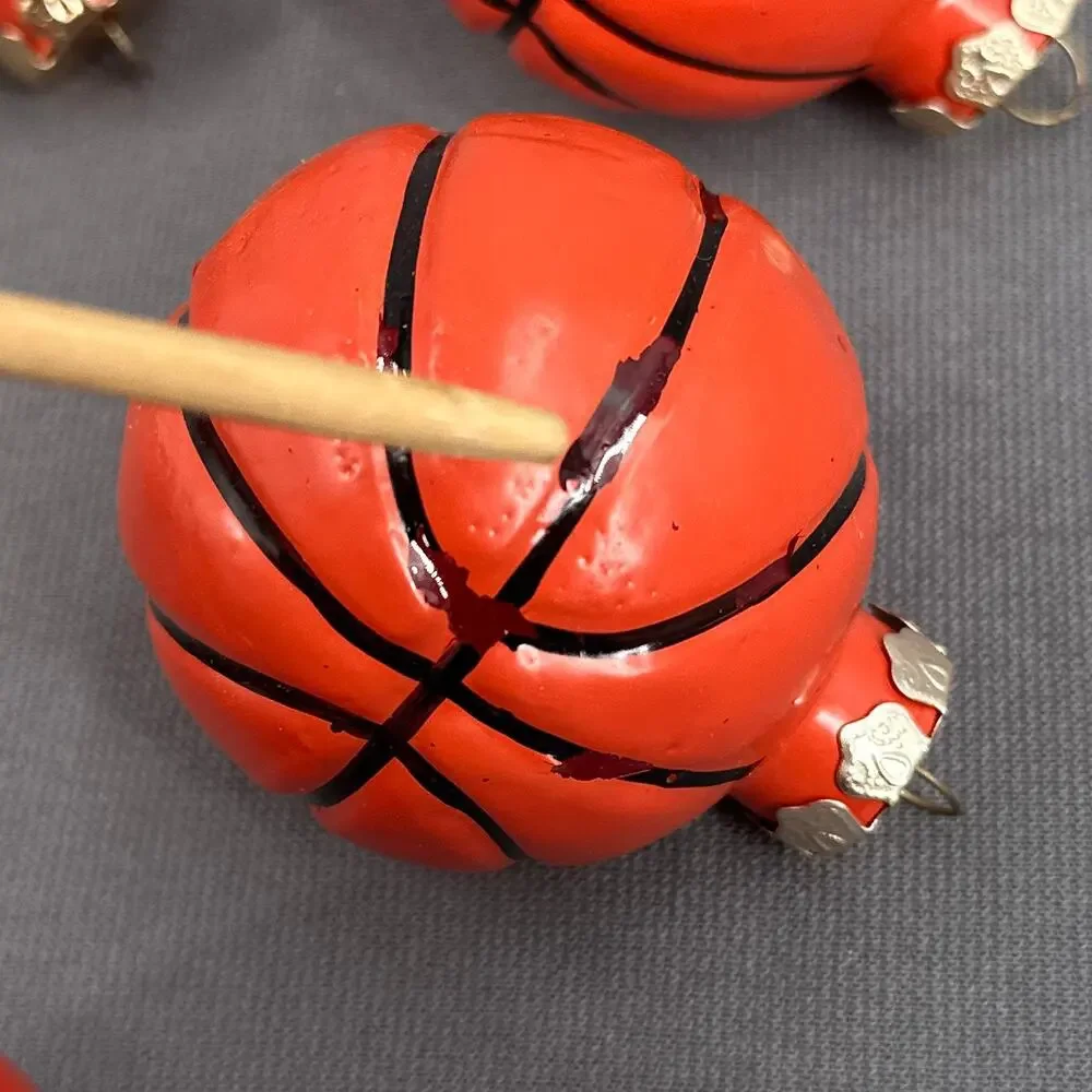 VTG Glass Basketball Christmas Ornaments Set 7 Sporty Athlete Team Player Y2K
